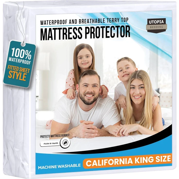 Utopia Bedding Matratzenschoner 182 x 213 x 43 cm Wasserdicht, Oeko-TEX Zertifiziert Matratzenauflage Atmungsaktive, Matratzenschutz, Rundum Elastisch Weiß