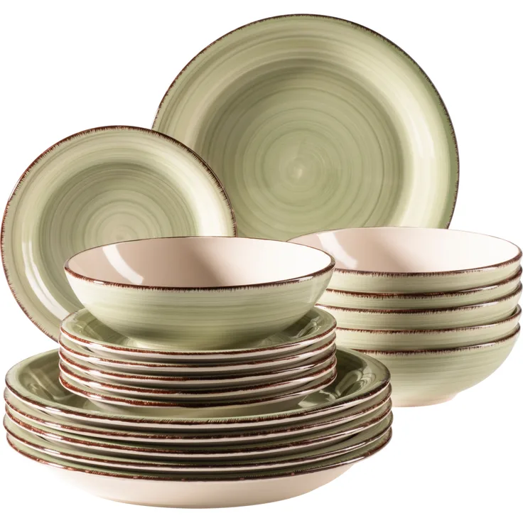 Mäser 931876 Tafelservice Lumaca für 6 Personen, Steinzeug, olivegrün (1 Set, 18-teilig)