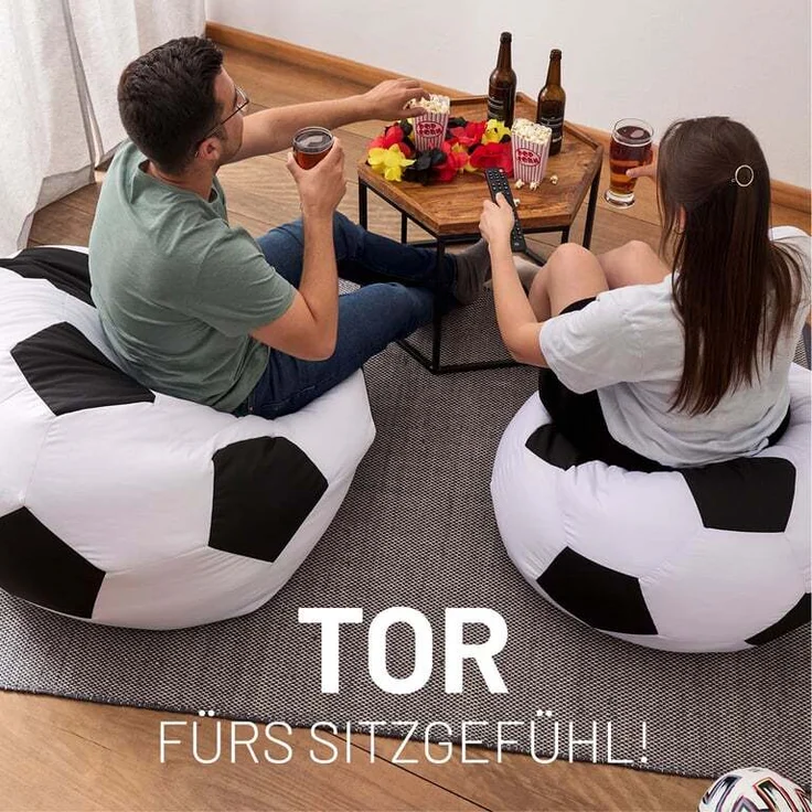 Lumaland Sitzsack Luxury Fußball gaming Sitzkissen Bodenkissen, Fußballoptik, Groß – Bild 3