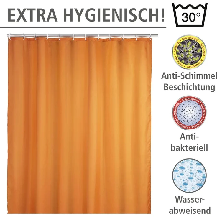 WENKO UNI Duschvorhang 180 x 200 cm, Orange, waschbar – Bild 6
