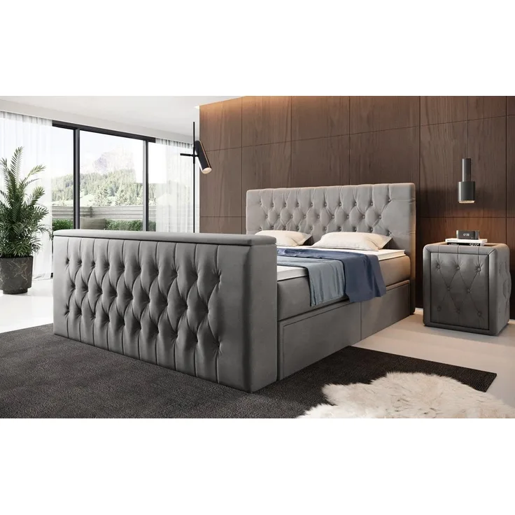 Luxusbetten24 Boxspringbett Vulnero, mit TV Lift und Stauraum (2 Schubladen)