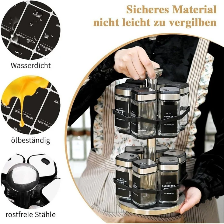 KingLux Gewürzkarussell 360° Gewürzregal Drehbar 2 Etagen mit 12 x 120ml Gewürzgläser, (1-tlg) – Bild 3