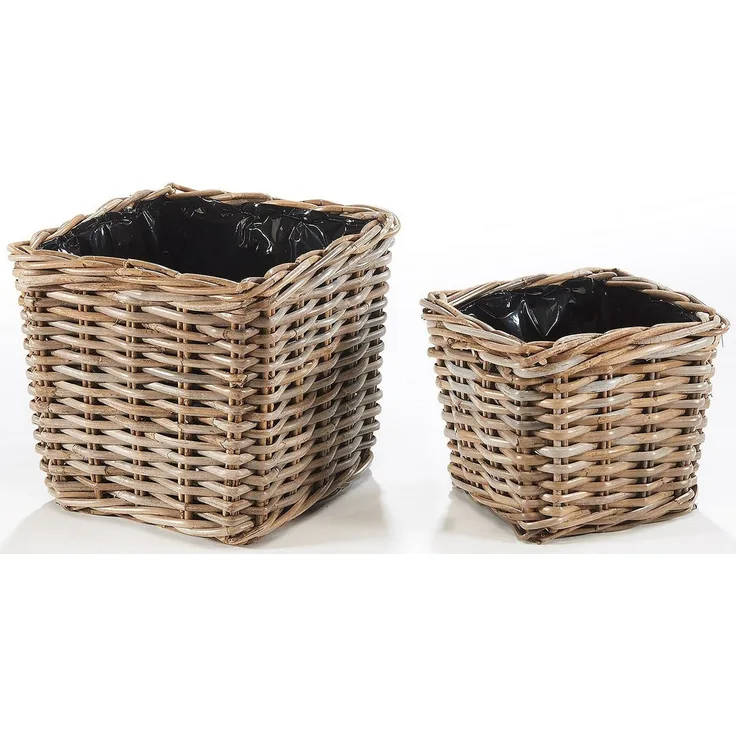 Kobolo Pflanzkübel Pflanzkorb Rattan eckig mit Folie ausgeschlagen