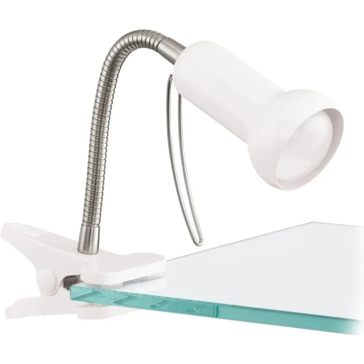 Eglo 81262 Klemmleuchte FABIO weiß, silber E14 max. 1X40W H:30cm mit Kabelschalter