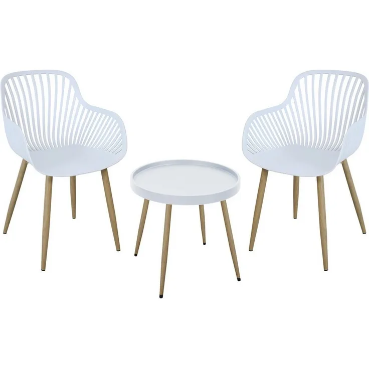 SVITA Sitzgruppe PHILLY, (3tlg. Set), aus 2 Stühlen und 1 Tisch, platzsparend, wetterfest, Weiß/Holzoptik