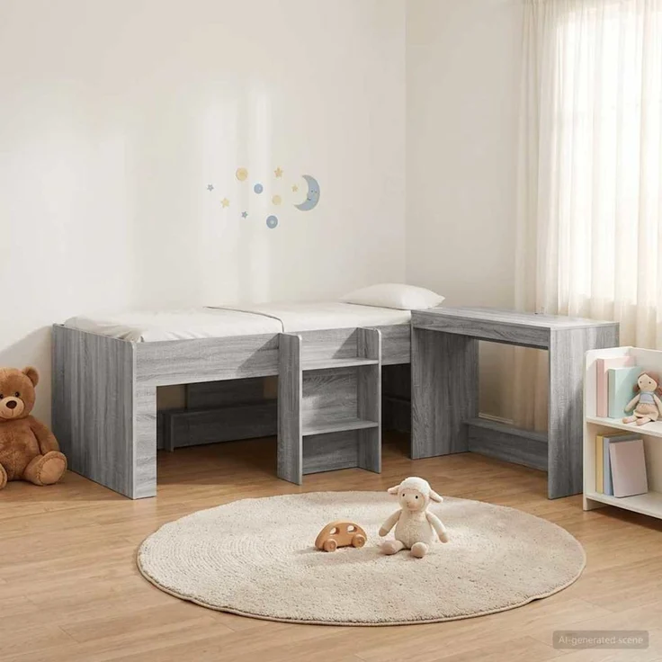 vidaXL Hochbett mit Schreibtisch für Kinder 2 stk. Sonoma-Grau 3423475 – Bild 1