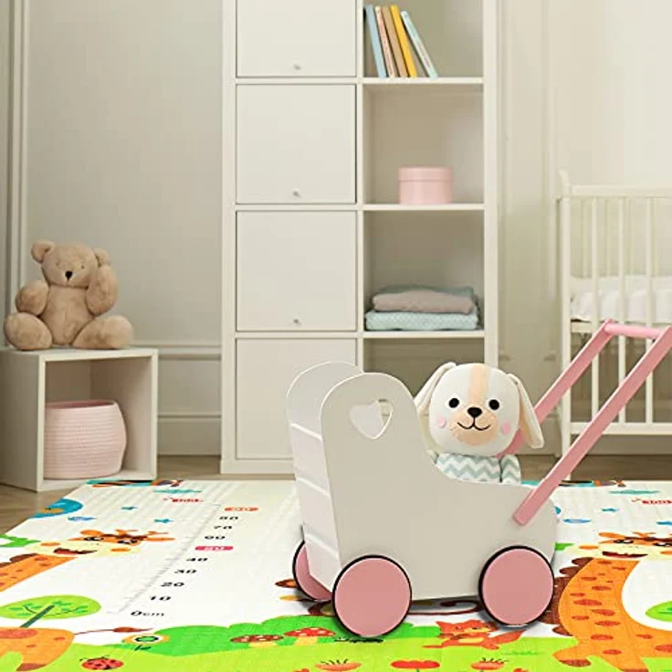 Krabbelmatte Spielmatte Baby Schadstofffrei 198 x 178 x 1 cm Faltbar Spielunterlage Spielteppich Groß Rutschfest Beidseitig Tragbar Wasserdicht für Innen Außen Bunt - Zahlen & Tiere - 5A – Bild 9