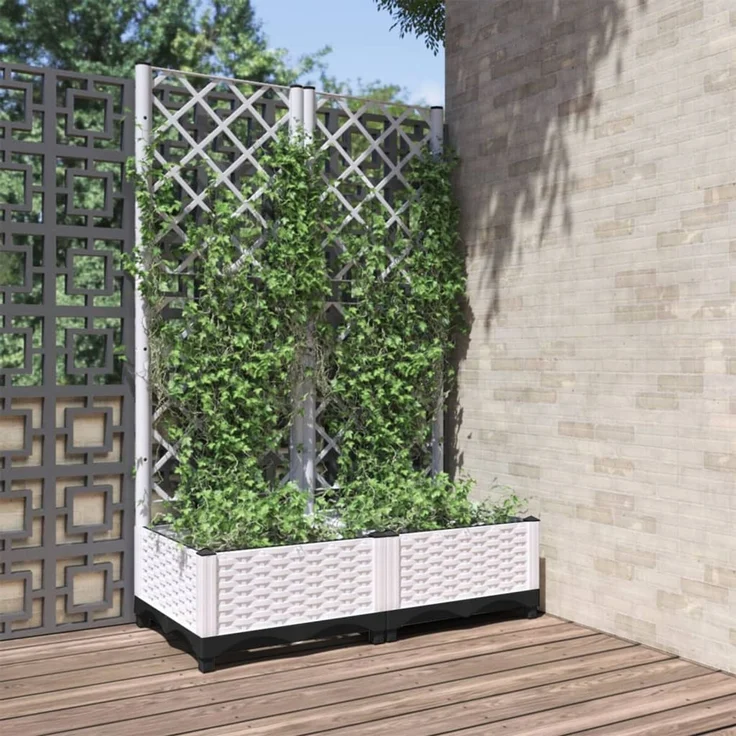 vidaXL Pflanzkübel mit Rankgitter Weiß 80x40x121,5 cm PP 153281 – Bild 1