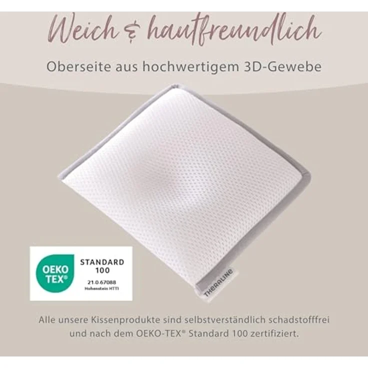 Theraline Babykissen gegen Plattkopf, ergonomisches Babykissen Plagiozephalie, sicheres 3D Abstandsgewebe gegen Verformung, Größe 1 (bis ca. 7 kg) (grau) – Bild 2