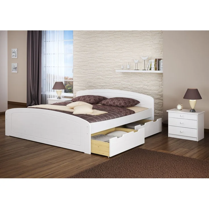 Doppelbett 3 Bettkasten 200x200 Seniorenbett Ehebett Massivholz Kiefer Zubehör wählbar V-60.50-20W Federleisten und Matratze – Bild 12