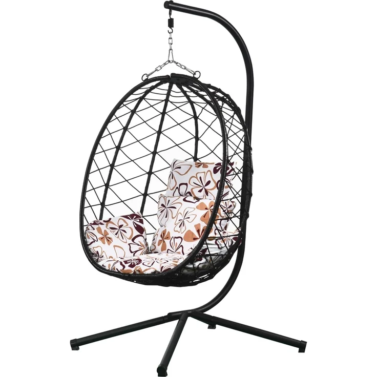 Luxus Hängesessel NEW XXL Gestell mit Korb Schwarz und Kissen Blumenmuster – Bild 2