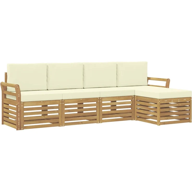 vidaXL Outdoor-Sofagarnitur 5 stk. 5-Sitzer Weiß und Creme Polyester 3391675 – Bild 2