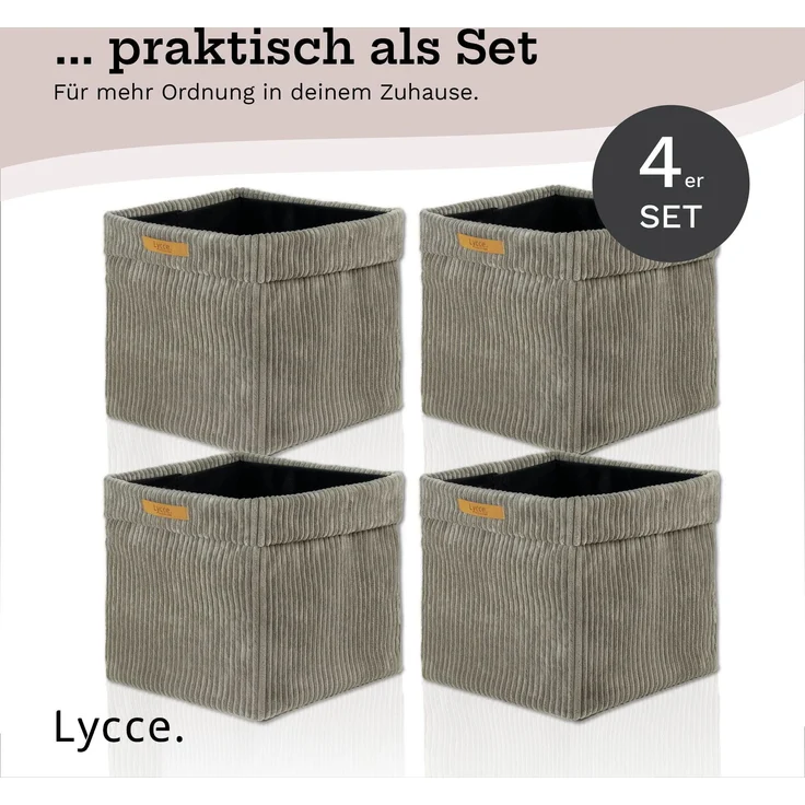 Lycce faltbare Aufbewahrungsbox, 4er Set - Cord, passend für Kallax Regal, abnehmbarer Bezug, robust, formstabil Taupe 31x33x33cm – Bild 6