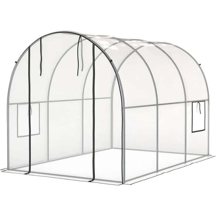 Wohnora-6 m² Tunnelgewächshaus (3 m L x 2 m B x 2 m H) mit verstärktem Rohrrahmen, Reißverschlusstür und 2 aufrollbaren Fenstern – transparent,H 2000cm x T 1100cm x B 2000cm – Bild 3