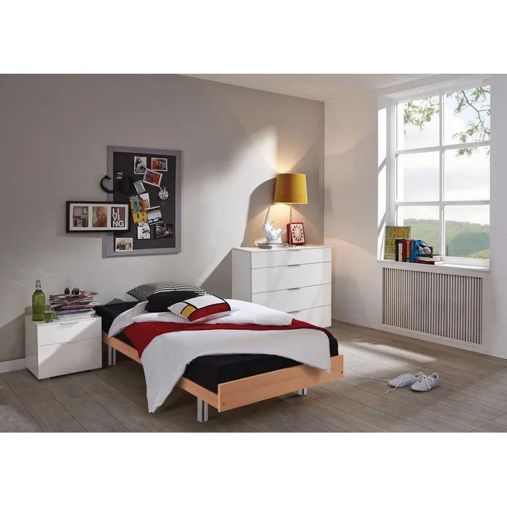 Hasena Gästebett Econom Buche-Dekor mit Chrom-Füßen Fußhöhe 25 cm, Lattenrost Flex K Komforthöhe