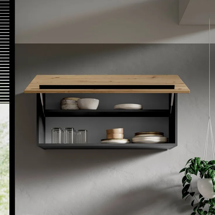 Yourkitchen 'JAZZ' Küchenschrank, Holznachbildung Eiche Artisan, 100 x 50 x 31 cm, Klappe mit Lift