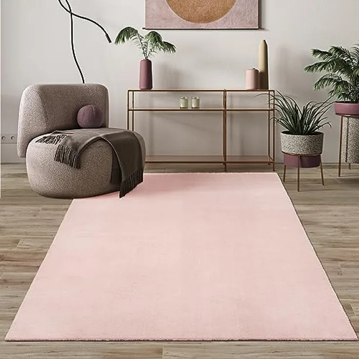 Mia's Teppiche Comfort Moderner Flauschiger Kurzflor Teppich, Anti-Rutsch Unterseite, Waschbar bis 30 Grad, Super Soft, Felloptik, Blush, 60 x 110 cm