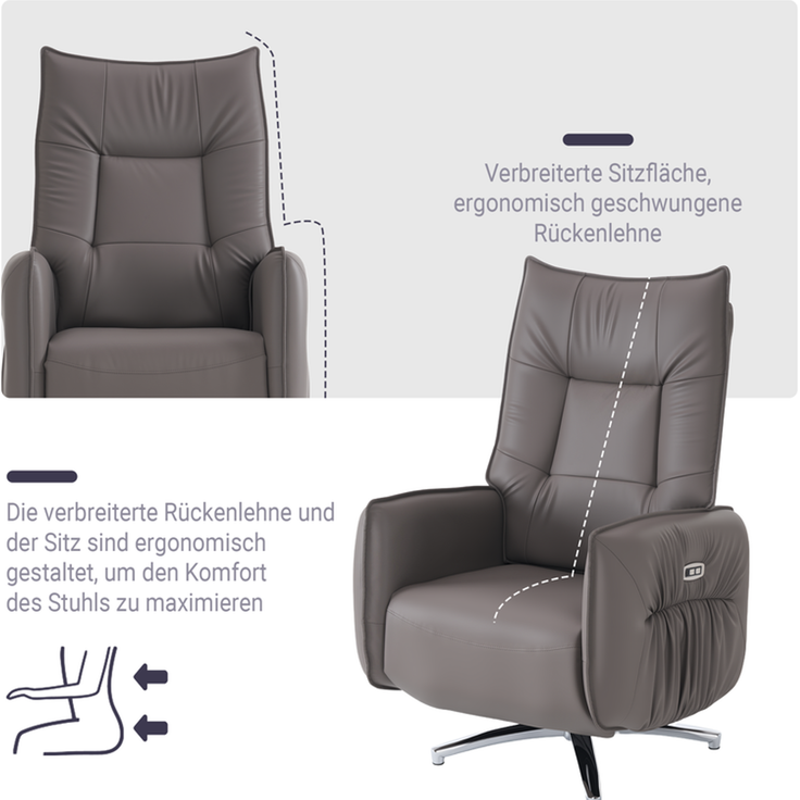 HOME NATURE WOHNKONZEPT Elektrischer Relaxsessel mit USB-Anschluss, elektrisch verstellbarer TV-Sessel mit Liegefunktion, Kunstleder Braun, bis 350 kg, FT9208 – Bild 3
