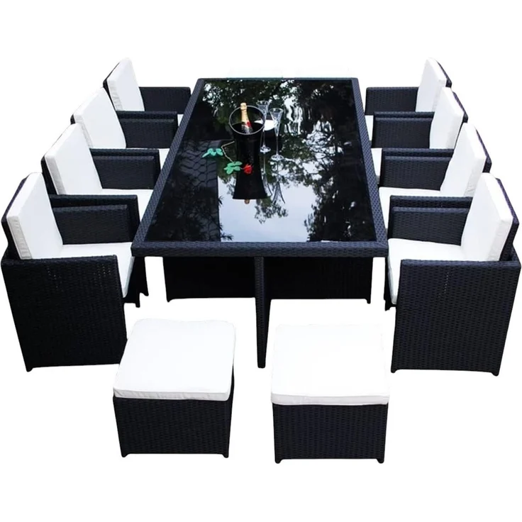 Ragnarök Möbel-Design Garten-Essgruppe Heimdall Esstisch Set 8+4, (Set, Polyrattan, Alu), Würfelsystem, klappbare Rückenlehne – Bild 1