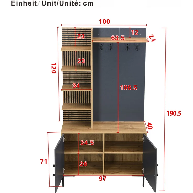 DESVIAE Garderobenschrank-Set Natur aus Spanplatte – 100x190,05x40 cm – Haken, verstellbare Ablage – Bild 10