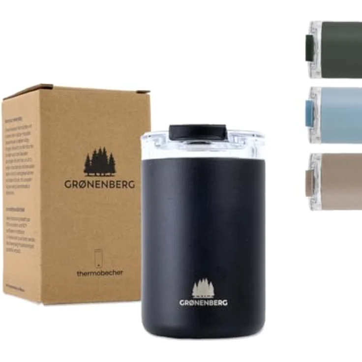 Groenenberg Thermobecher 350 ml aus recyceltem Edelstahl, 100% Auslaufsicher, hält mind. 4 h warm (Black) – Bild 1