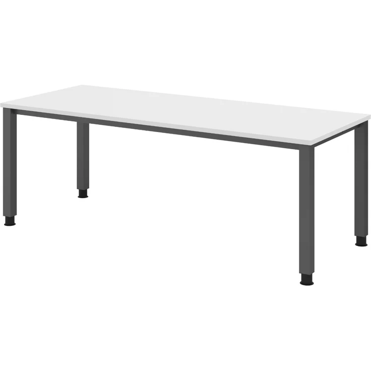 bümö manuell höhenverstellbarer Schreibtisch 200x80 cm in weiß, Metall-Gestell: Graphit - PC Tisch höhenverstellbar & belastbar bis 140 kg, Büro- und Computertisch, QS-20-W-G – Bild 1