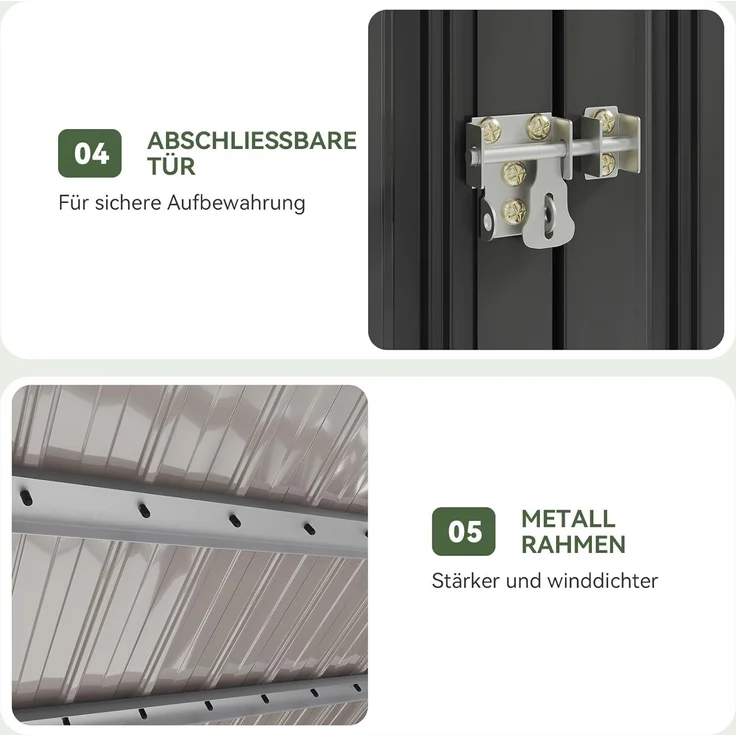 Aoxun 150x117x80cm Metall Gerätehaus, Mülltonnenbox für 2 Tonnen, Wetterfester Gartenschrank mit Kettenzug-Deckel & Gasdruckfeder, zu öffnende Front- & Top-Türen, Schwarz – Bild 6