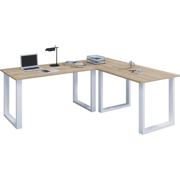 VCM Schreibtisch Lona 916461 Weiß / Sonoma-Eiche H. 76 x B. 160 x T. 160 cm