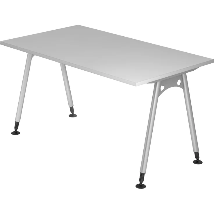 bümö manuell höhenverstellbarer Schreibtisch 140x80 cm in grau - PC Tisch höhenverstellbar & klein, höhenverstellbarer Tisch Büro, kleiner Computertisch verstellbar, A-Serie, AS-14-5 – Bild 1