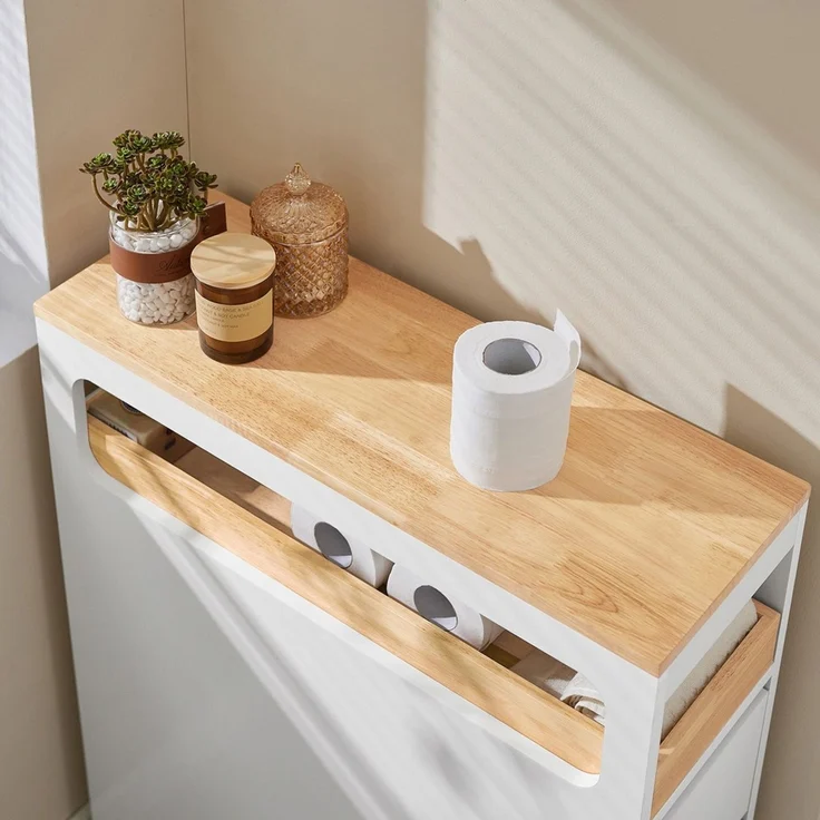 SoBuy BZR54-W Toilettenschrank mit Toilettenpapierhalter, MDF, Lackiert, Weiß, 65 x 82 x 23 cm – Bild 10