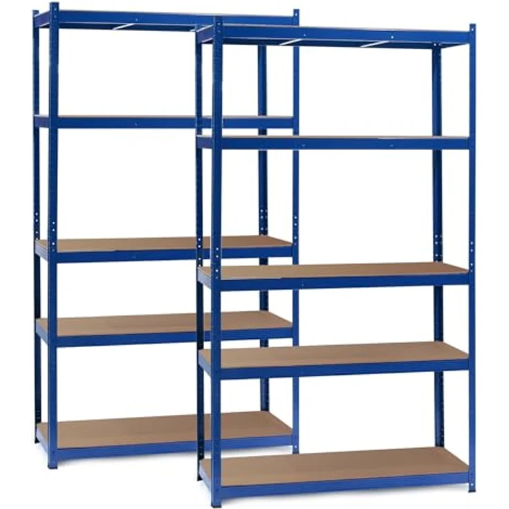 Wiltec Set 2X Schwerlastregal 100 x 50 x 200 cm, 200kg/Ebene, Steckregal blau, Lastenregal mit 5 Ablagen, Werkstattregal – Bild 2