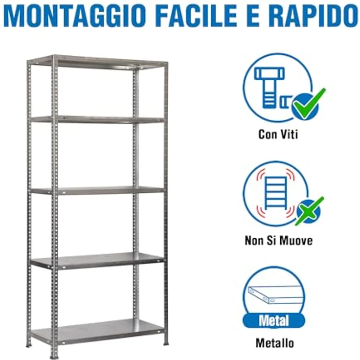 Simonrack Schwerlastregal, Lagerregal, 180 x 80 x 50 Metallregal, Kellerregal, Biegestelle 100 kg, 5 Fachböden, Galvanisiert - Comfort – Bild 5
