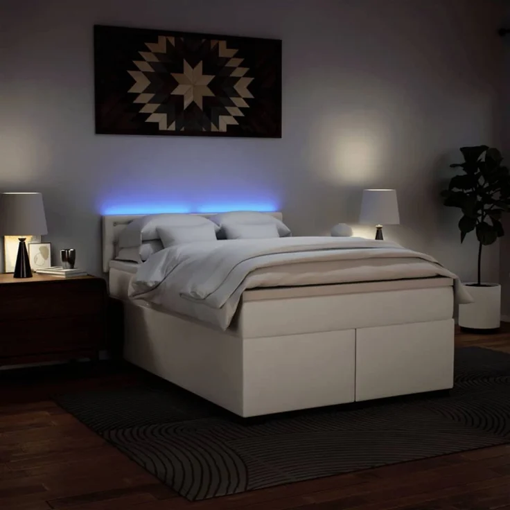 vidaXL Boxspringbett mit Matratze Weiß 140x190 cm Kunstleder 3288421 – Bild 5