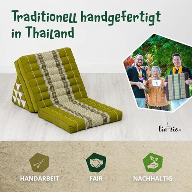 livasia Sitzsack Thaikissen 3 Auflagen (Classic) vegan und handgefertigt, 175x50x8cm, Kapok – Bild 8