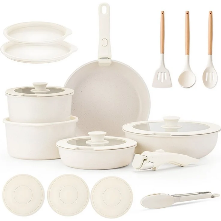 SEHAUSEU Pfannen-Set Topf-Set Kasserolle Bratpfanne mit abnehmbarer Griff, Antihaft,weiß, (19-tlg), 7-tlg.&19-tlg. – Bild 5
