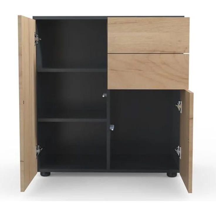 VCM Kommode & Sideboard Dalosa 918339 Anthrazit / Honig-Eiche H. 77 x B. 70 x T. 39cm – Bild 6