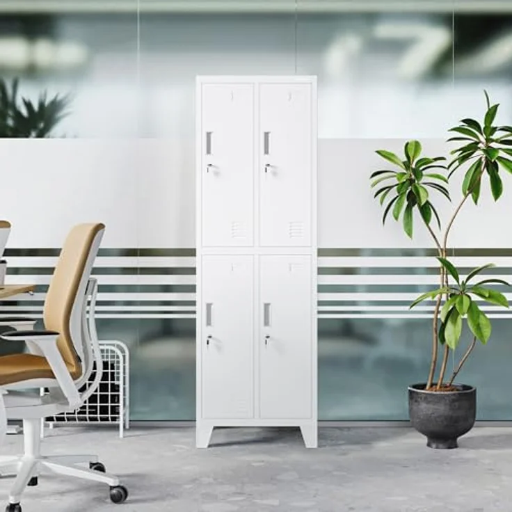 Jan Nowak Spind Metall Schliessfachschrank 4 Fächer Metallschrank abschliessbar 172 x 56 x 45 cm Sozialschrank mit Belueftung Kleiderstange Personalspind – Bild 2