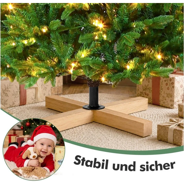 Sinaopus Künstlicher Weihnachtsbaum 180 cm Tannenform, PE+PVC, 300 LEDs, Holzständer, 8 Lichtmodi, Naturnahe Tannenform, 3D-PE-Zweige, PVC-Fülle, Holzständer, dicht, 300 LEDs, 8 Lichtmodi, 3D-PE-Zweige, vormontierte Äste, formbar – Bild 4