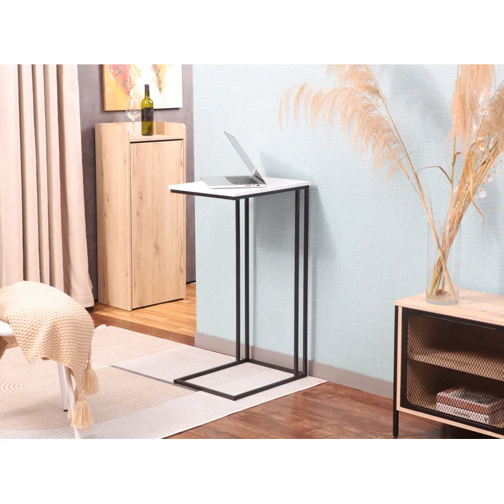 trendteam smart living - Strike - Beistelltisch - Weiß/Schwarz - Wohnzimmertisch auf robustem Metallgestell - (BxHxT) 50 x 91 x 40 cm - praktische C-Form – Bild 3