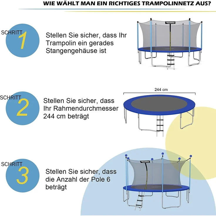 COSTWAY Ø427cm Trampolin Sicherheitsnetz für Gartentrampoline, Ersatznetz innenliegend mit Reißverschluss und Schnallen, 8 Stangen, Netzhöhe 180 cm – Bild 3