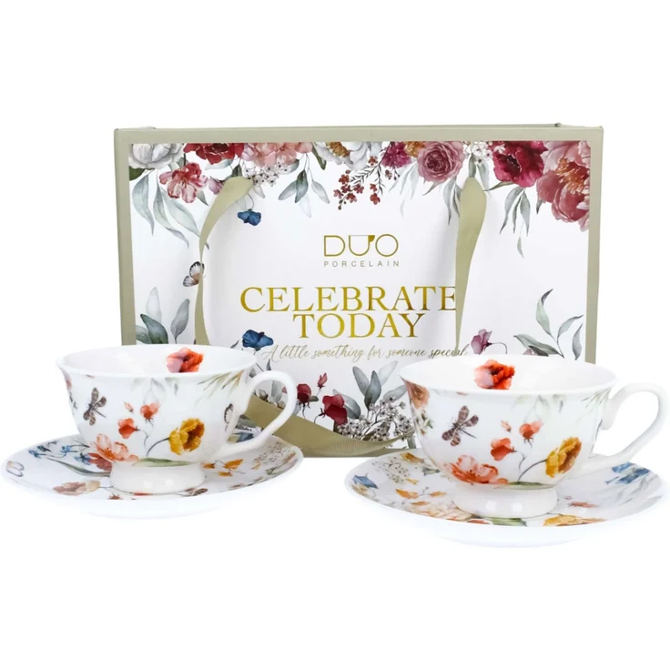 DUO 2er-Set Tassen REBECCA, 250 ml mit Untertassen, New Bone China Porzellan, in Geschenkbox – Bild 1