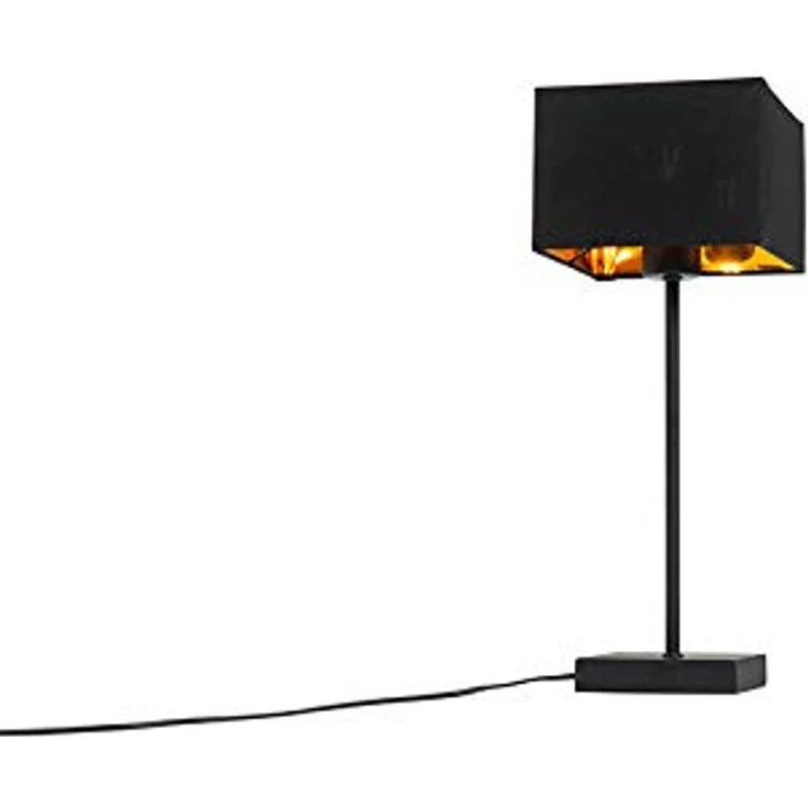 QAZQA VT 1, Moderne Tischlampe mit schwarzem Stoffschirm und goldener Innenseite, quadratisch, E27, LED geeignet, 44 cm hoch – Bild 5