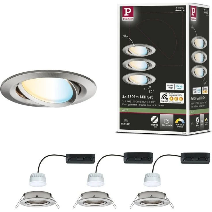 Paulmann 92441 LED Einbauleuchte Nova Coin 3er-Set Zigbee Tunable White Eisen gebürstet – Bild 8