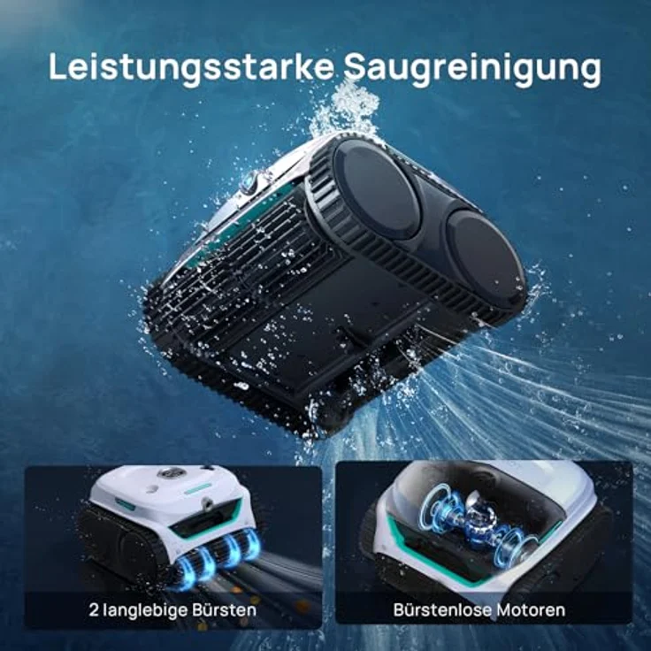 WYBOT (Neues Modell) C2 Vision-A Kabelloser Poolroboter Akku mit KI-Kamera, 8 Modi, starker Saugkraft, Dual-Filter, Wasserlinie, Poolroboter Akku Wand und Boden, App-Steuerung-Weiß – Bild 4