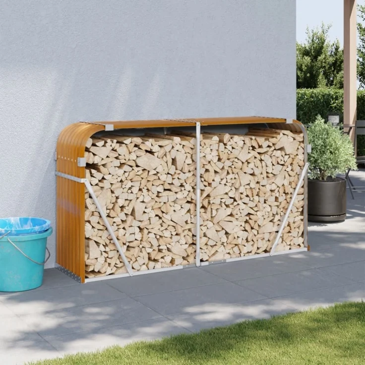 vidaXL Kaminholzunterstand Holzoptik 180x45x100 cm Verzinkter Stahl 364584 – Bild 1