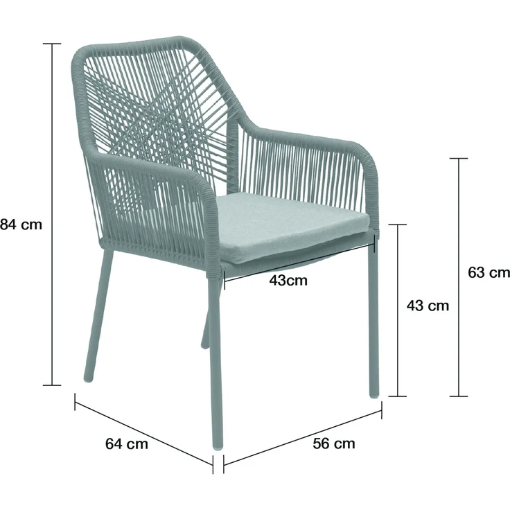 STILO Gartenstuhl, mit Armlehnen, Aluminiumgestell und Rope in Charcoal, inkl. Sitzkissen in Grau – Bild 2