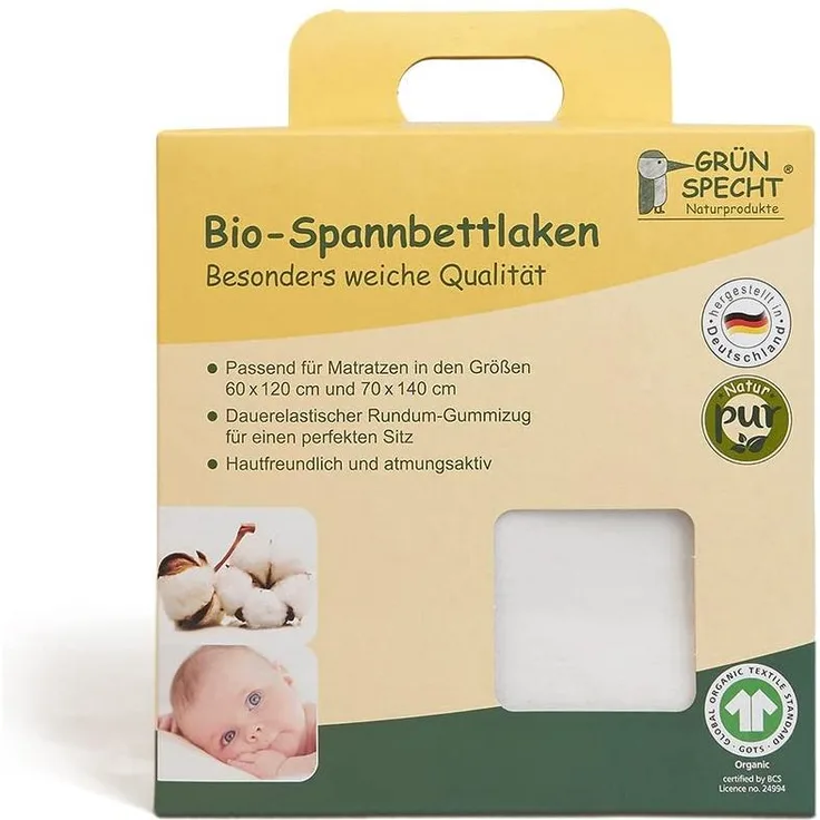 GRÜNSPECHT Naturprodukte 657-V1 Bio-Spannbettlaken, weiß