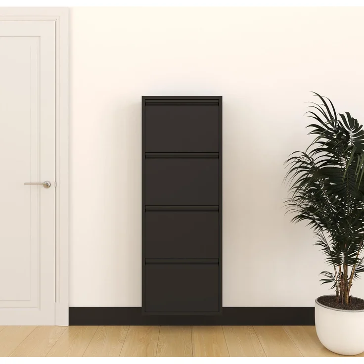 Schuhkipper Metall 50 x15 x 136 cm, 4 Klappen, schwarz RAL 9005 – Bild 7
