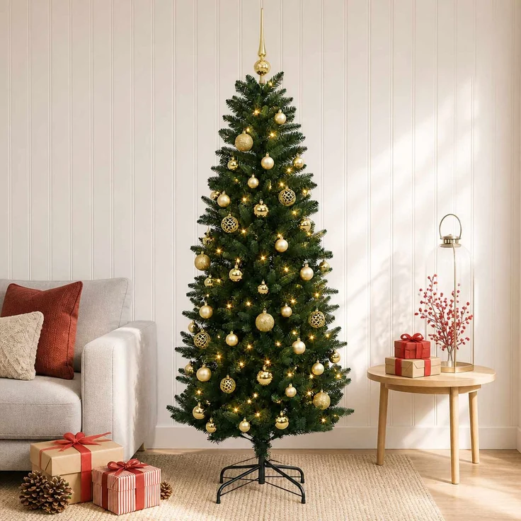 vidaXL Künstlicher Weihnachtsbaum mit Weihnachtskugeln 150 cm 150 LEDs 3465732 – Bild 3