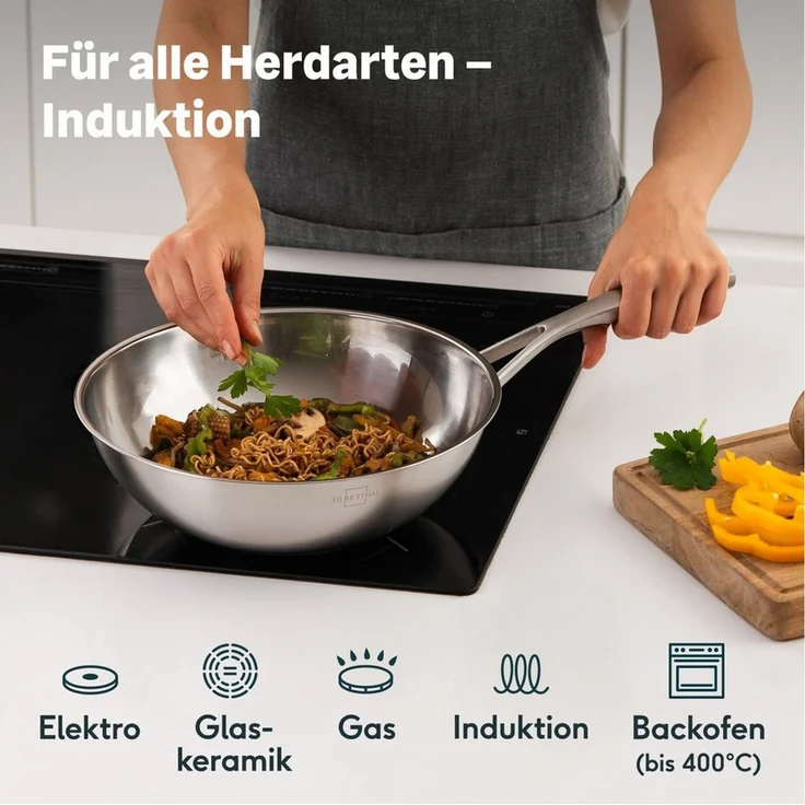 SILBERTHAL Wok Pfanne 28cm Unbeschichtet Induktion, (1-tlg) – Bild 2
